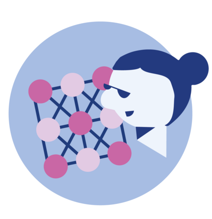 Piktogramm, das komplexe Problemlösekompetenz symbolisiert. Eine Person blickt auf einen Gitterwürfel.