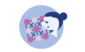 Piktogramm, das komplexe Problemlösekompetenz symbolisiert. Eine Person blickt auf einen Gitterwürfel.